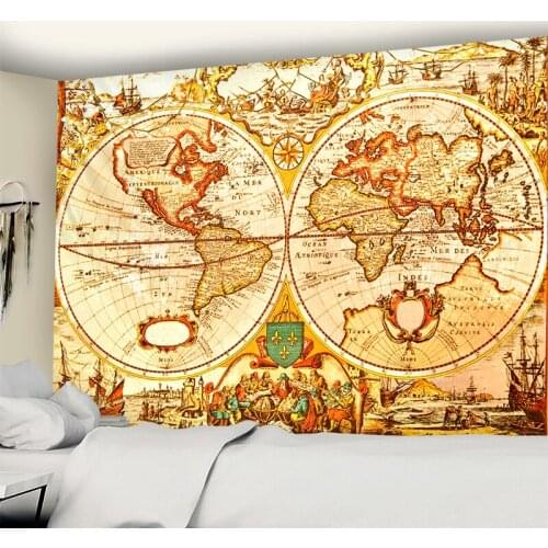 World Map Tapestry Wall Hanging Watercolor Map Letter Polyester Tablecloth Beach Towel Bohemian Hippie Room Decor