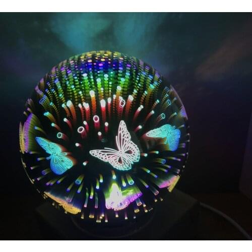 Butterfly Fireworks Universe Night Light Glass Magical Crystal Ball USB Power Table Lamp Home Bedroom Christmas Birthday Gifts