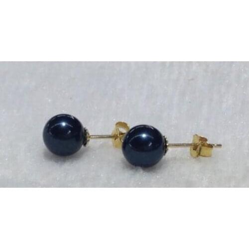 A pair of 9.5-11mm AAA natural tahitian black round pearl earring 14k