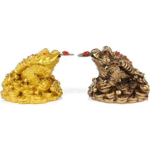 Luck Gift Feng Shui Small Three Legged Money for Frog Fortune Toad Chinese Coin Metal Craft Home Decor Bronze and Gold Color