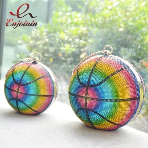 Luxury Colorful Diamond Round Party Handbags for Ladies Fashion Designer Bags Basketball Style Chain Shoulder Bag Female Purses
