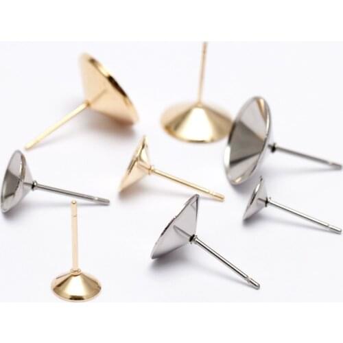 20pcs Stainless Steel Earring 6/8/10/12mm Ear Settings Cabochon Base Bezel Trays Accessories for Ear Jewelry Making Findings DIY