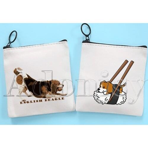 Beagle Cute Solid Color Canvas Coin Purse Small Fresh New Zipper Key Bag Hand Gift Bag