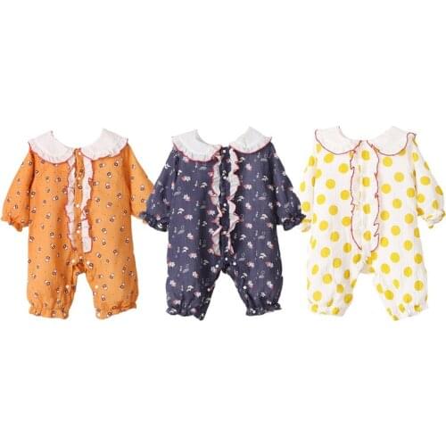 Long Sleeve Dot Tracksuit Flower Romper Baby Boys Doll Collar Clothes for Newborns Baby Girl Clothes Clothes for Newborns