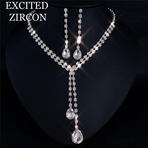 Bridal Wedding Fashion Jewelry Necklace Earring Set Luxury Exquisite Sweet Rhinestone Crystal Jewelry Surprise Gift for Woman