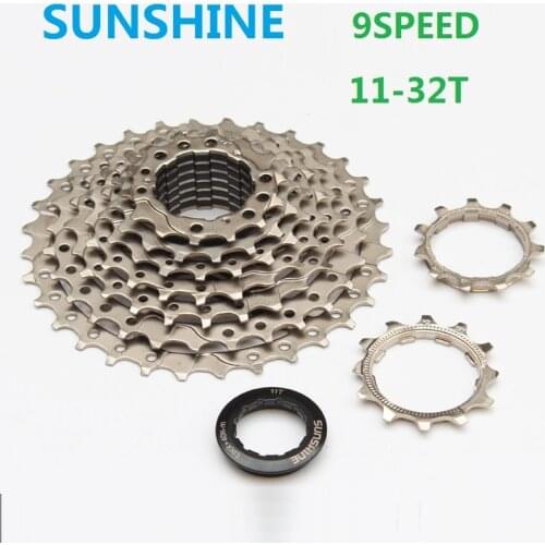 SUNSHINE 9 Speed Bicycle Cassette Freewheel 11-32T Silver Color 9/27 Speed MTB Mountain Bike Flywheel Compatible Shi-mano