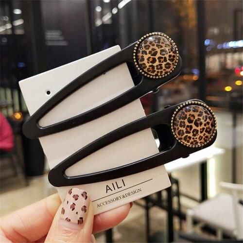 2pcs/set Girls Leopard Hairpins Simple Alloy Black Barrettes Hair Side Clips Elegant Geometric Hairgirps Hair Accessories Women