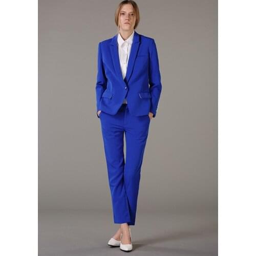 Ladies Pant Suits Women Business Formal Office Suits Work Wear Custom made Royal blue Elegant OL Style Uniform Pantsuits