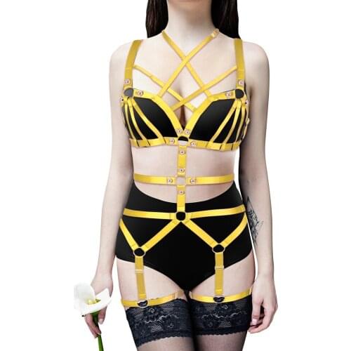 Goth Cage Bra Punk Strappy Body Harness Sexy Lingerie Accessories Harajuku Suspender Wedding Garter Stocking Belt Rave Outfit