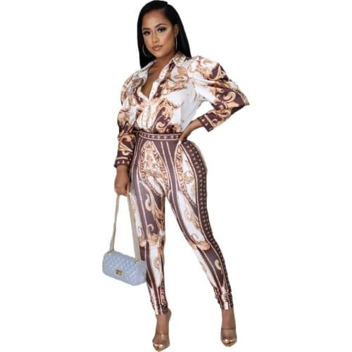 Two Pieces Sets Autumn Women Tracksuits Long Sleeve V-Neck Tops And Pants Suit Sporty Fitness Print Outfits 2 Pcs Set Street