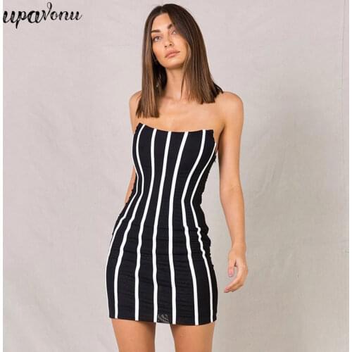 Free Shipping Strapless Striped Bandage Dress Vestidos 2020 Womens Sexy Sleeveless Backless Bodycon Mini Dress Club Party Dress