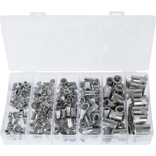 190 Pcs/Set M3 M4 M5 M6 M8 M10 Rivet Nuts Flat Head Threaded Insert Nut Rivet Cap Threaded Insert Nut Kit