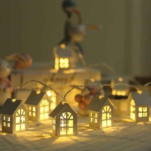 2M 10 LED Wood House Lamp Christmas Decor String Light Garland Holiday New Year Novelty Room Wedding Party DIY Decoration