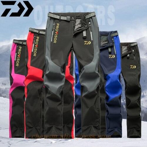 2021 Daiwa Fishing Winter Hiking Pants Men Warm Fleece Softshell Trousers Outdoor Sports Thick Trekking Skiing Waterproof Pants