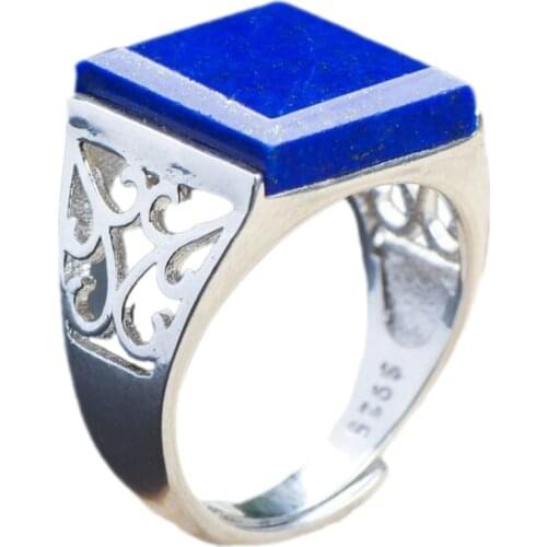 2020 Genuine lapis lazuli square ring for men and women new s925 pure silver inlaid natural lapis lazuli classic men ring