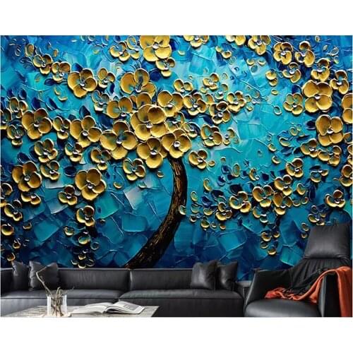 Beibehang papel de parede 3d brick wallpaper 3d Custom wall mural blue gold fortune tree art background papier peint mural 3d