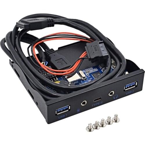 MJTEK 5pcs 5Port 20Pin USB 3.1 TYPE-C USB 3.0 Front Panel with 3.5mm HD Audio Interface TYPE C HUB for Desktop 3.5" Floppy Bay