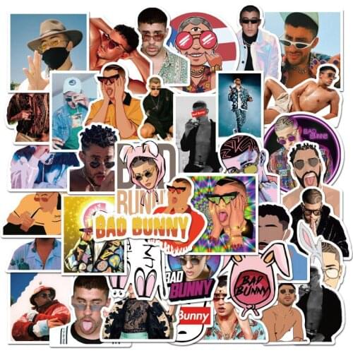 50PCS Puerto Rican Singer Bad Bunny Stickers PVC for Stationery Decal Motorcycle Skateboard Laptop Guitar Bike Car Sticker