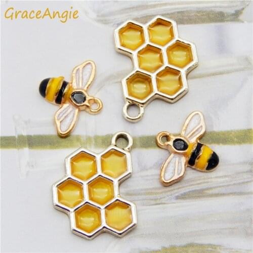 8pcs mix alloy bees honey Asymmetric Earring charms Jewelry pendant earrings keychain Brooch Pins Necklace Pendant Gold Metal