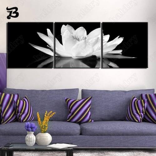 Canvas Painting 3 Piece Abstract Modern Black White Flower Blossom Canvas Posters Print Wall Pictures for Living Room Wall Decor