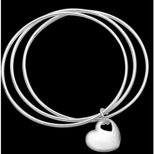 B175 2016 new design Silver color three circle heart pendant charm bangles & bracelets fashion jewelry wedding gift good quality