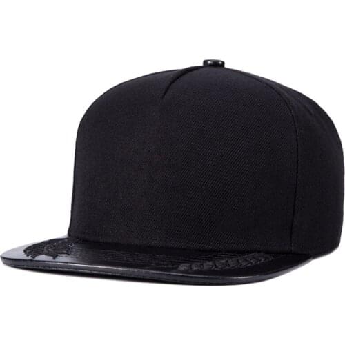 Blank Black Cotton Leather Brim Snapback Hat Baseball Cap for Men Women Sport Hip Hop Outdoor Headwear Male Gorras Bone Fashion