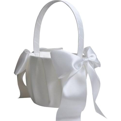 Flower Basket Ring Pillow Wedding Ceremony Satin Faux Pearl Bowknot Basket Storage for Girl Wedding Party Supplies