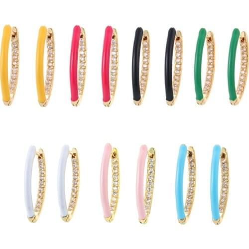 EYIKA New Arrivals Back Inlay White Zircon Hoop Earring Colorful Enamel V Shape Elegant Ladies Loop Earring Mature Women Jewelry
