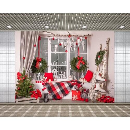 Lyavshi Christmas background interior tree white wall window red decoration photo studio photography background