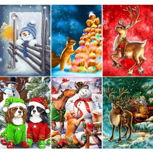 5D DIY Diamond Painting Christmas Gift Deer Snowman Dog Cross Stitch Kit Full Drill Embroidery Mosaic Art Picture of Rhinestones