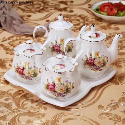 Nordic Household Ceramic Seasoning Tank Salt Sugar Bowl Oil Soy Sauce Vinegar Pot Suit Combination Kitchen Supplies with Spoon