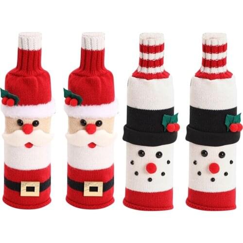 2 Pcs Cute Christmas Wine Bottle Cover Knitted Wine Bottle Sweater For Holiday Party Christmas Table Home Decoration