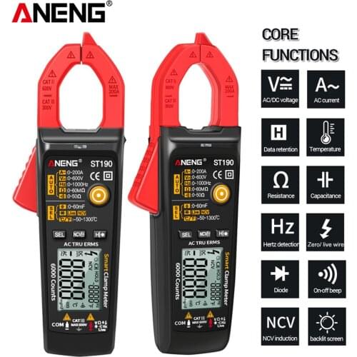 ANENG ST190 Clamp Meter 6000 Counts Auto-ranging Digital Multimeter AC DC Voltage AC Current Pen Flashlight Voltage Meter