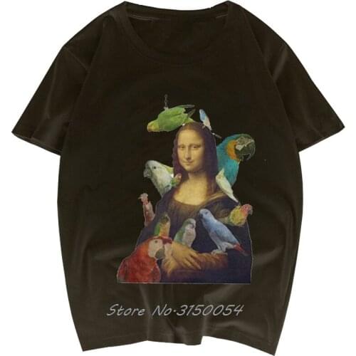 Mona Lisa T Shirt Mother Of Parrots T-Shirt Men Short Sleeve Hipster Art T Shirt O-Neck Cotton Tees Summer Funny Tshirt