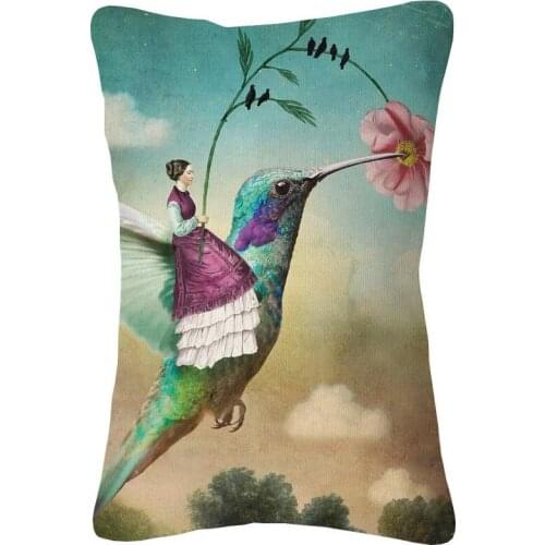 Hand Painting Hummingbird Cushion Covers Birds And Flowers Decorative Linen Lumbar Pillow Case