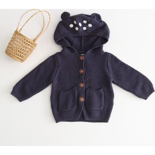 Autumn 2020 Newborn Baby Clothing Coat Baby Boy Knitted Hooded Jacket Baby Girls Cardigan Sweater Pure Cotton Embroidered Jacket