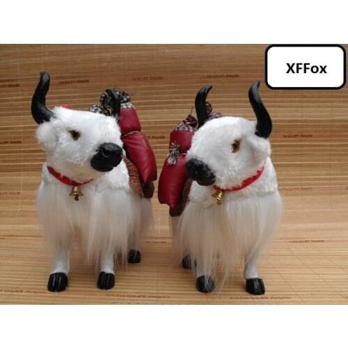 A pair of real life white yaks model plastic&furs simulation cattle dolls with bags gift about 30x27cm xf1927