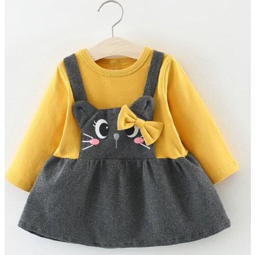 Baby Girls Dress 2021 Toddler Girl Spring Cartoon Printing Long Sleeve Princess Vestidos Children Bow Patchwork Girl Clothes Set