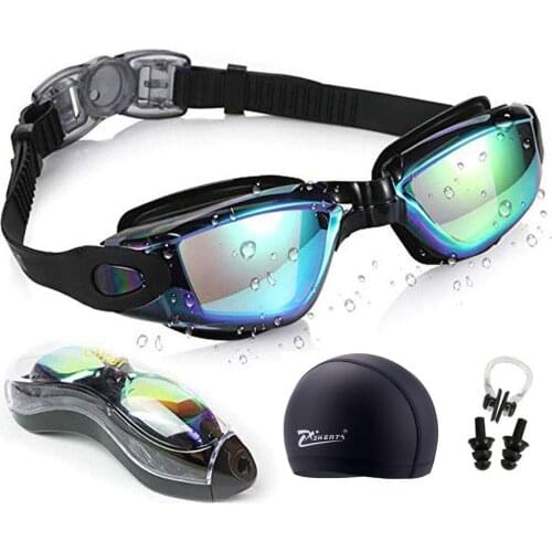 Swim Goggles Caps Eyewear Anti-fog UVProfessional Silicone Glasses Case Nose Earplug for Women Kids Men Diving