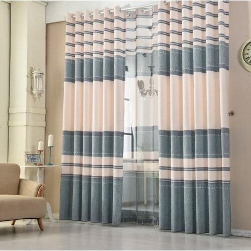 Striped Nordic Style Blue-green Curtains for Living Room Shade Chenille Thickened Warmth and Cold-proof Curtains