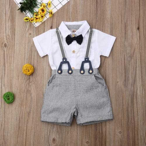 Pudcoco Newborn Baby Boy Clothes Solid Color Shirt Romper Tops Bib Short Pants 2Pcs Outfits Formal Wedding Clothes