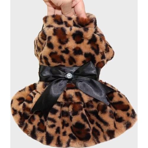 Sexy Leopard Dog Dress Winter Dog Clothes Pet Clothing Pomeranian Yorkshire Terrier Costume Poodle Schnauzer Bichon Puppy Coat