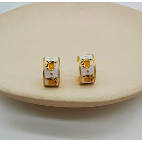 Japanese and Korean court Earrings C word retro pastoral enamel fruit lemon Earrings