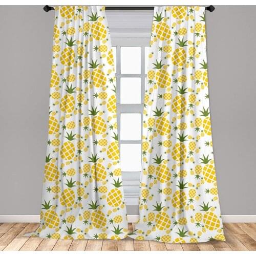 Green and Yellow Curtains Rhombus Pineapple with Blooming Foliage Organic Food Design Window Drapes for Living Room Bedroom