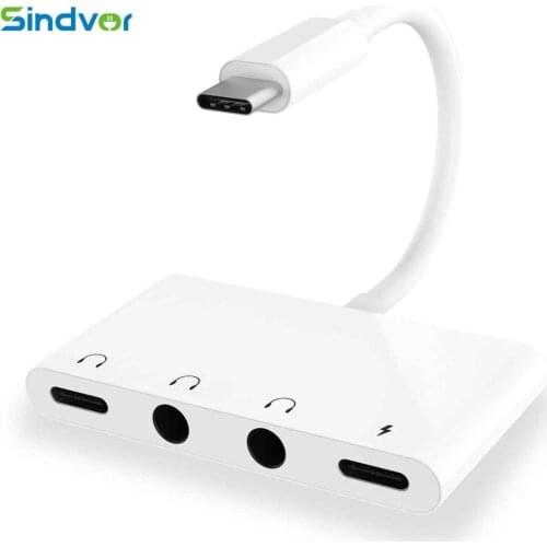 USB C to Dual 3.5mm Digital Audio Jack Adapter 4 in 1 Headphone Audio Adapter for Google Pixel2 USB-C Charging Adapter Splitter