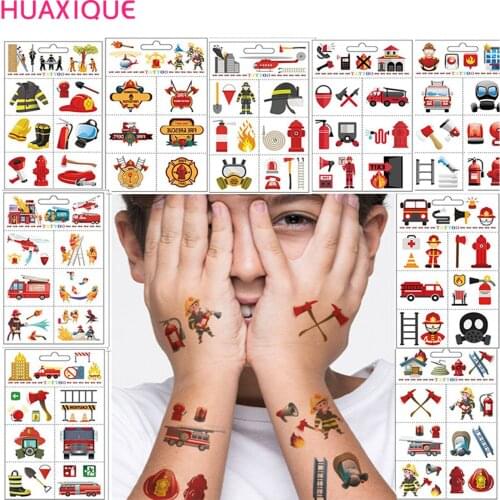 Temporary Tattoos for Kids Waterproof Firefighter Fake Tattoos Stickers Fire Truck Birthday Party Supplies
