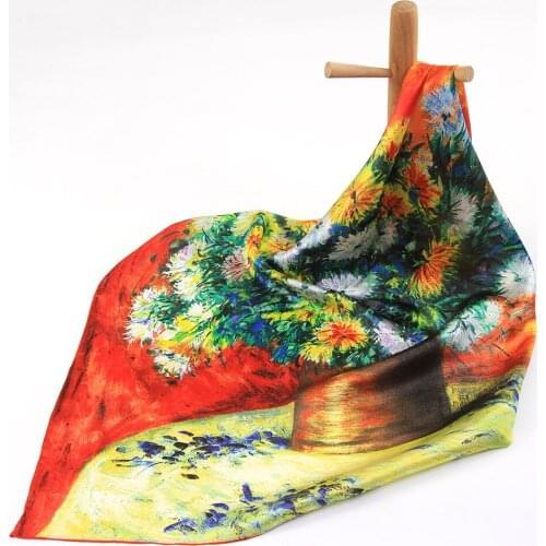 Oil Painting High Quality Pure Silk Scarf Women Scarf Scarf Silk Bandana Hair Scarf Flower Large Handkerchief Square Head Scarf