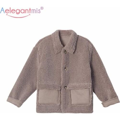 Aelegantmis Fashion Lambs Wool Loose Jacket Coats Women Winter Teddy Warm Oversized Clothes 2021 New Korean Elegant Casual Tops