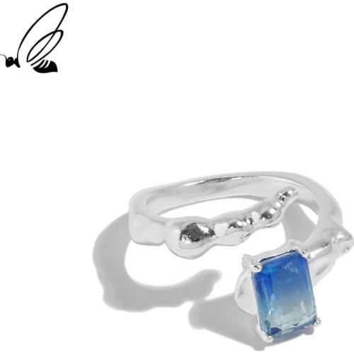 SSTEEL 925 Sterling Silver Blue Zircon Trendy Rings Gifts For Women Aesthetic 2021 Trend Accessories Minimalist Korean Jewelry