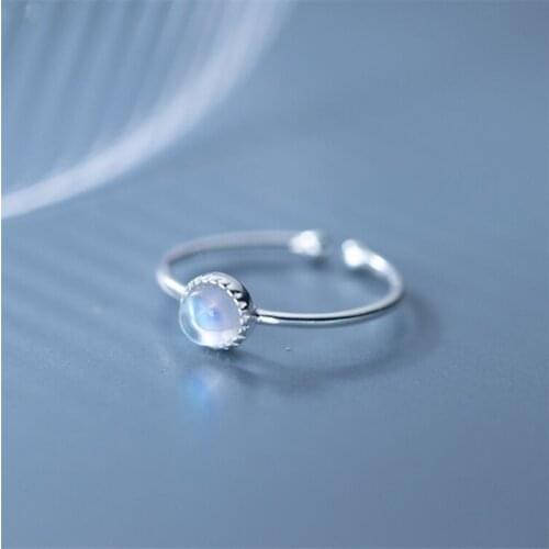 925 Sterling Silver Moonstone Round Charm Finger Ring For Women Girls Retro Party Jewelry Accessories Anillos jz425